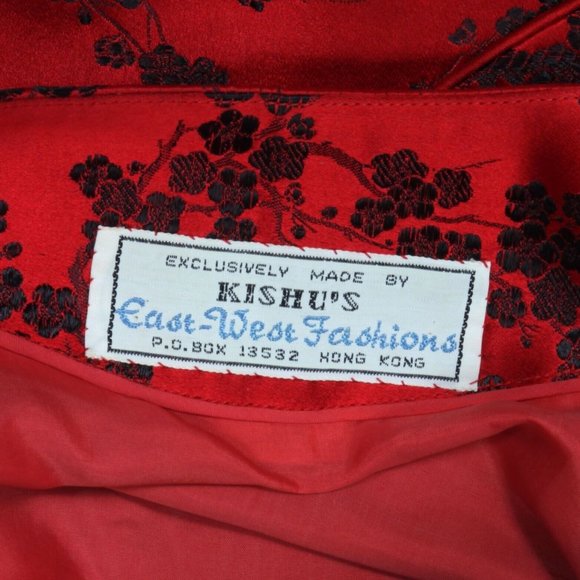 Vintage 60's Hong Kong Red Chinese Floral Fitted Darted Swing Dresss size XS /78 - Picture 4 of 4